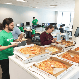 Pizza party at the HealthVerity office
